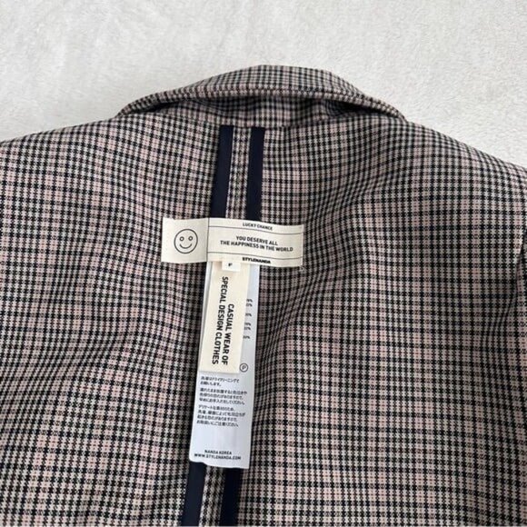 STYLENANDA Korea Single Breasted Padded Shoulder Plaid Check Blazer Size S - Picture 7 of 12